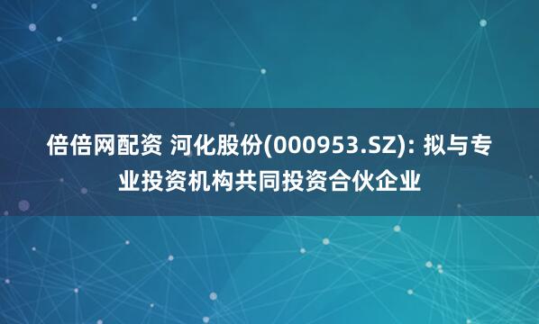倍倍网配资 河化股份(000953.SZ): 拟与专业投资机构共同投资合伙企业