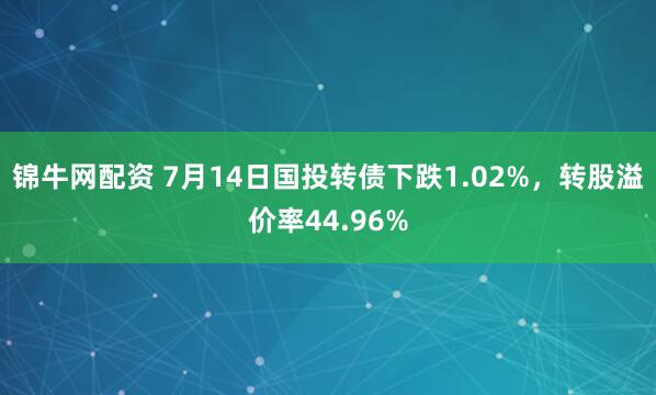 锦牛网配资 7月14日国投转债下跌1.02%，转股溢价率44.96%